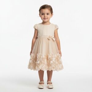 Nannette Kids Special Occasion Formal Dress Size 3T Champagne 3D Floral